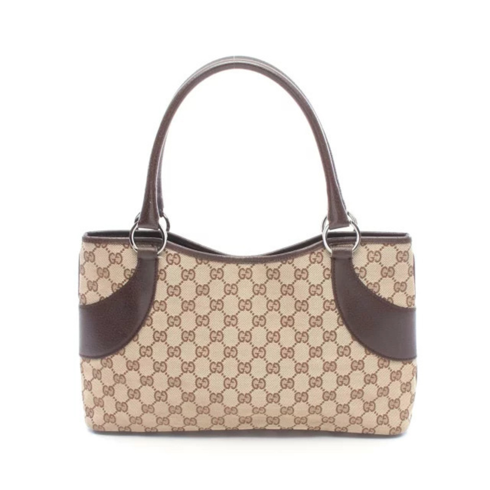 Gucci GG Canvas Tote Bag Leather Beige Cream Brown